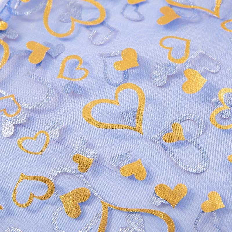 Picture of Blue Organza Bags Printed with Hearts