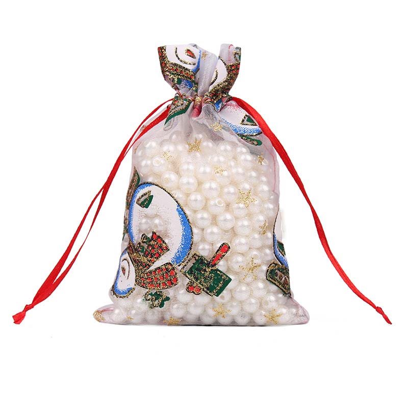 Christmas Organza Bags Mixed Patterns - 50pcs, 