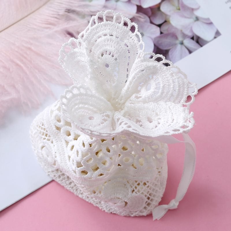 Picture of White Lace Drawstring Bags for Wedding Favors
