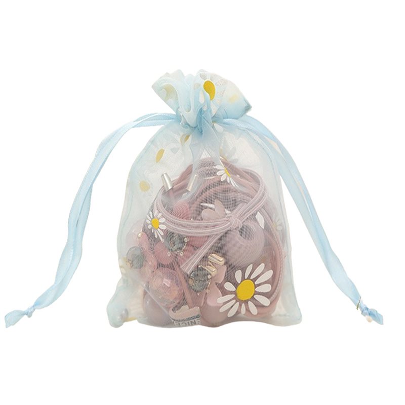 Picture of Blue High density Organza Bags Printed with Daisies