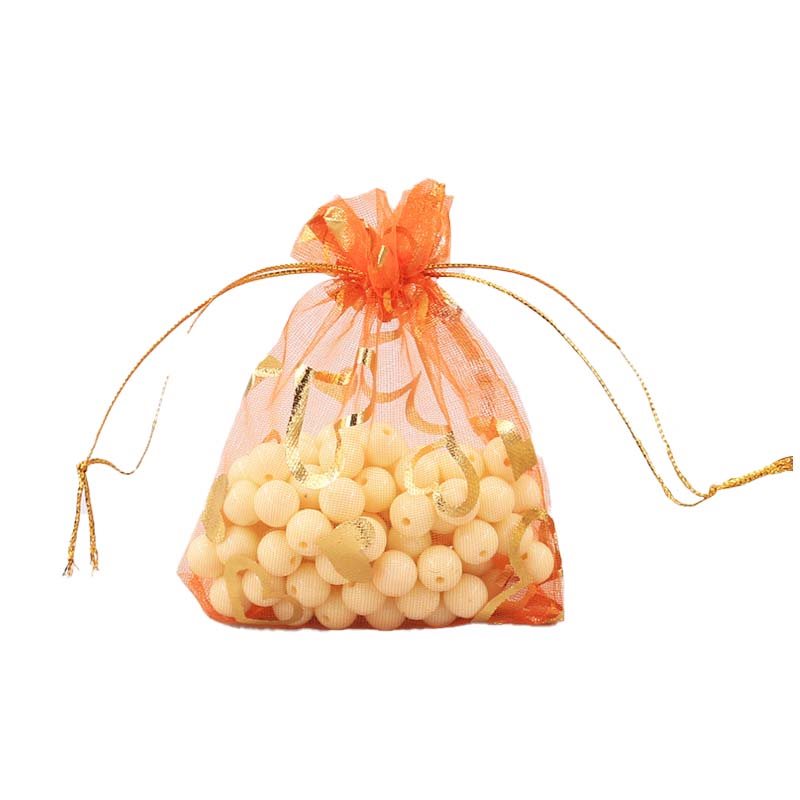Picture of Orange Organza Bags Printed with Hearts