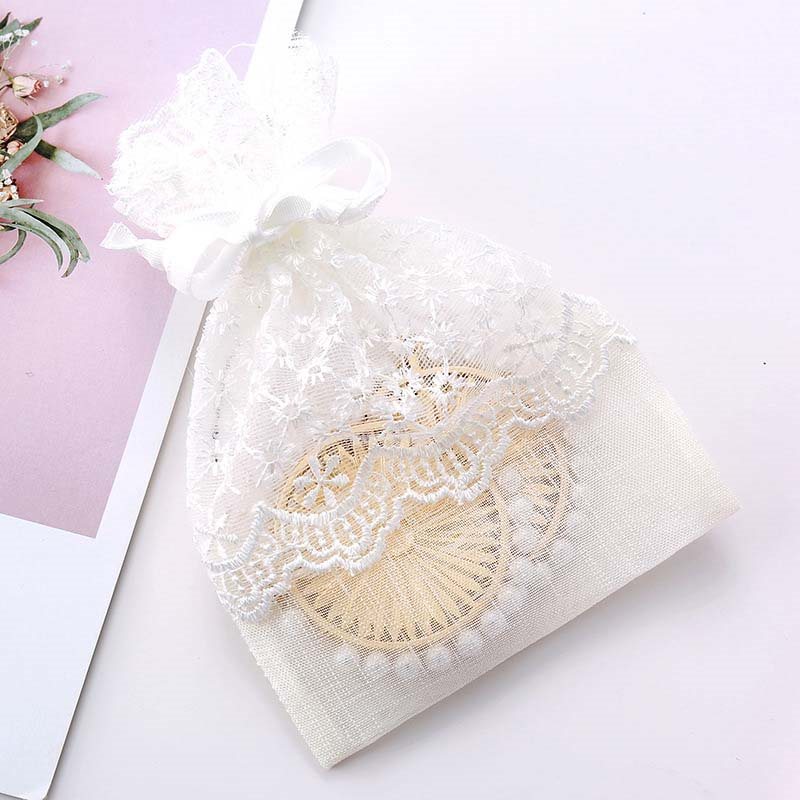 Picture of White Embroidered Lace Organza Bags Flat Bottom