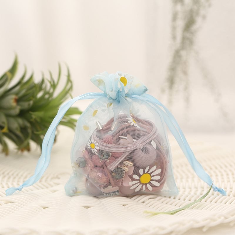 Picture of Blue High density Organza Bags Printed with Daisies