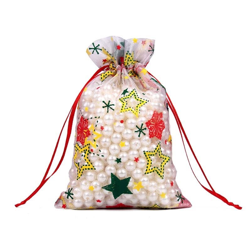 Christmas Organza Bags Mixed Patterns - 50pcs, 