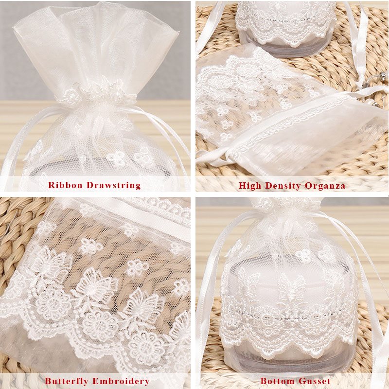 Picture of Embroidered Lace Organza Wedding Favor Bags