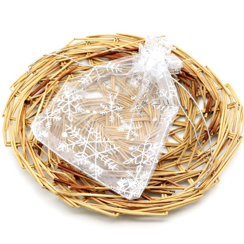 Picture of White Christmas Organza Bags Printed with Snowflake Pattern