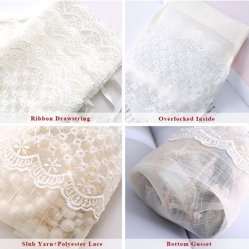 Picture of White Embroidered Lace Organza Bags Flat Bottom