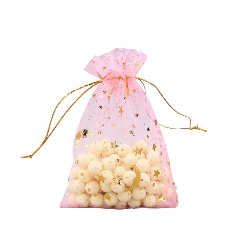 Picture of Pink Organza Bags Printed with Stars 