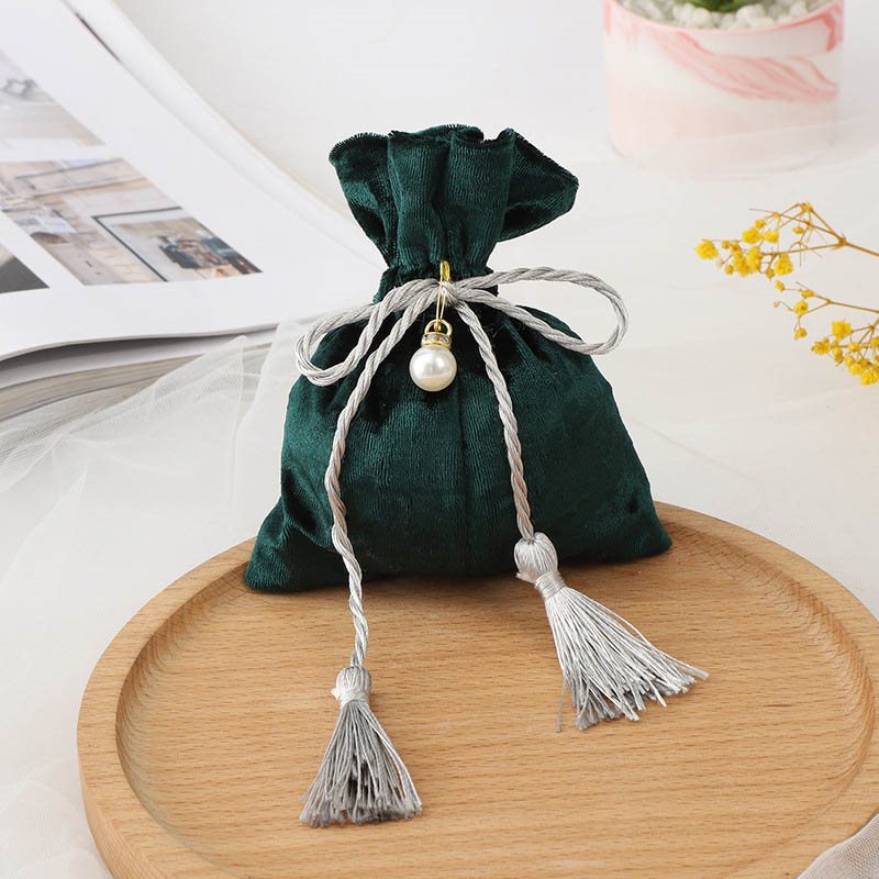 Picture of Green Velvet Pouch With Tassels