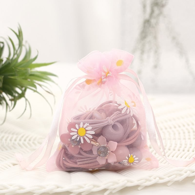 Picture of Pink High density Organza Bags Printed with Daisies