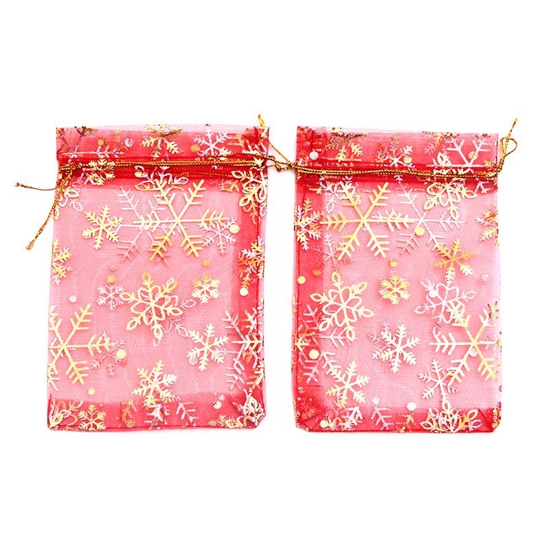 Picture of Red Christmas Organza Bags Printed with Snowflake Pattern