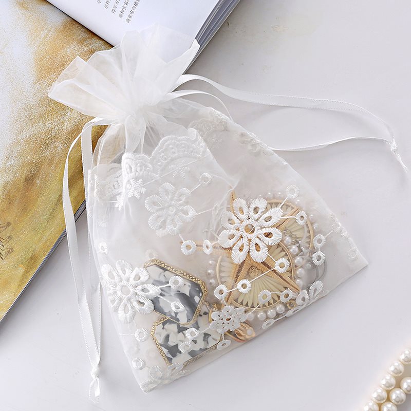 Picture of Medium White Floral Embroidered Organza Bags