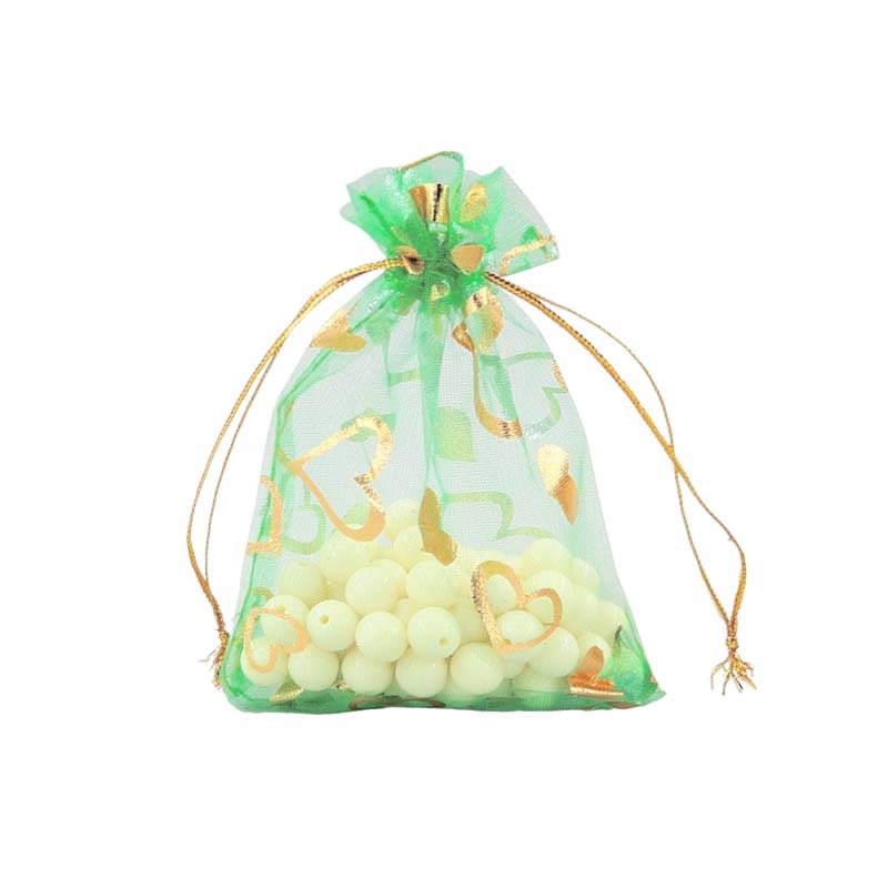 Picture of Green Organza Bags Printed with Hearts