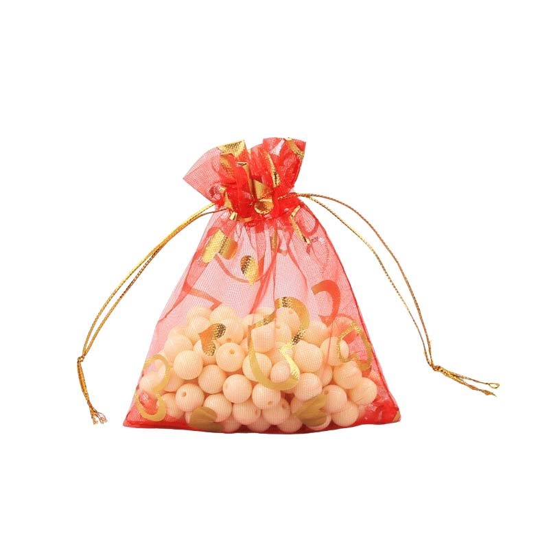Picture of Red Organza Bags Printed with Hearts