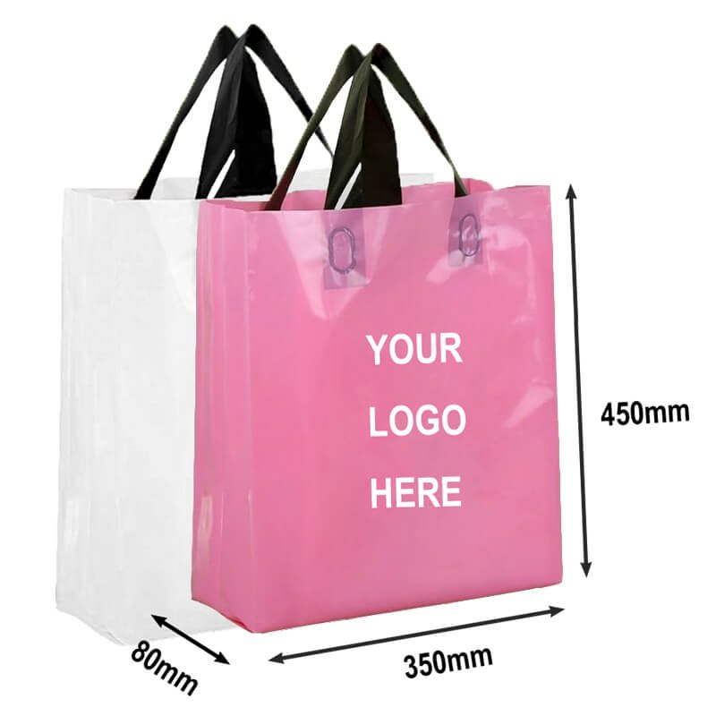 Custom Printed Soft Plastic Loop Handle Shopping Bags 350x450mm MOQ 500