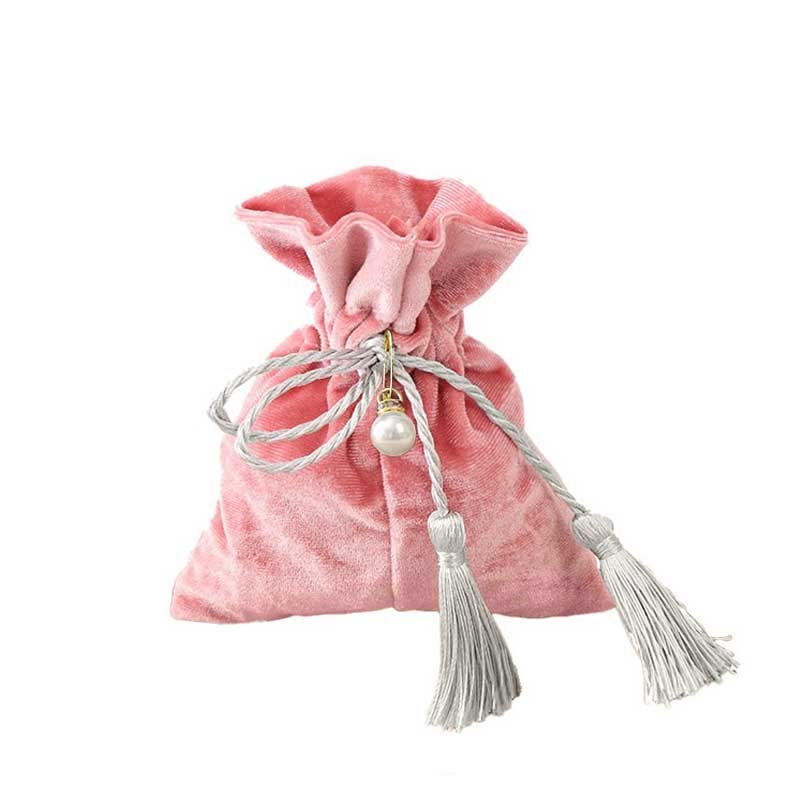 Picture of Pink Velvet Pouch With Tassels