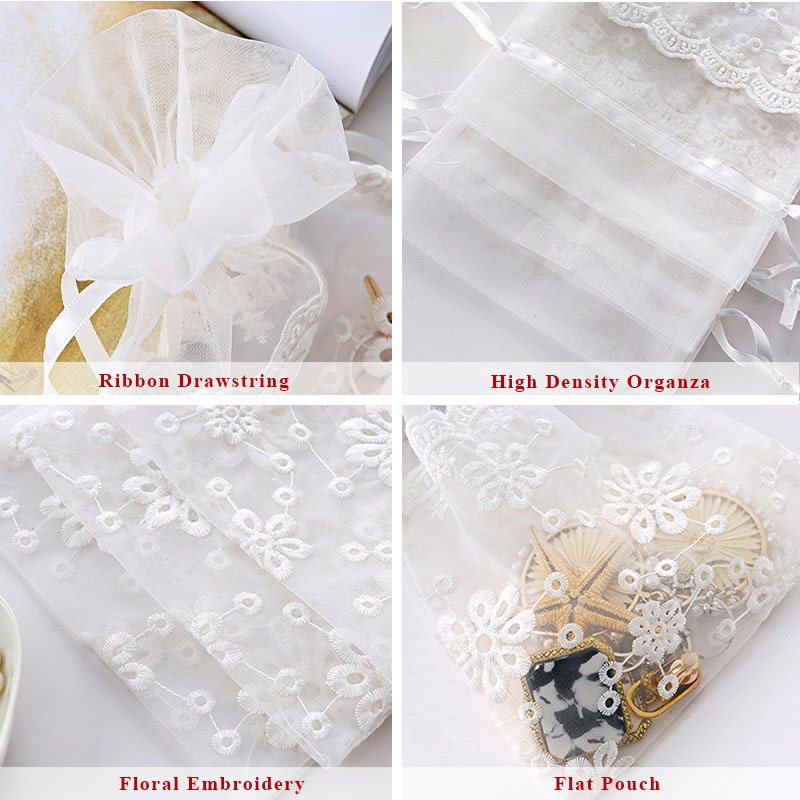 Picture of Medium White Floral Embroidered Organza Bags