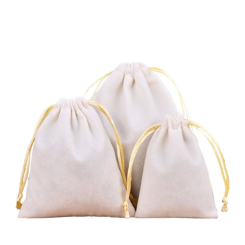 Picture of White Velvet Drawstring Bags
