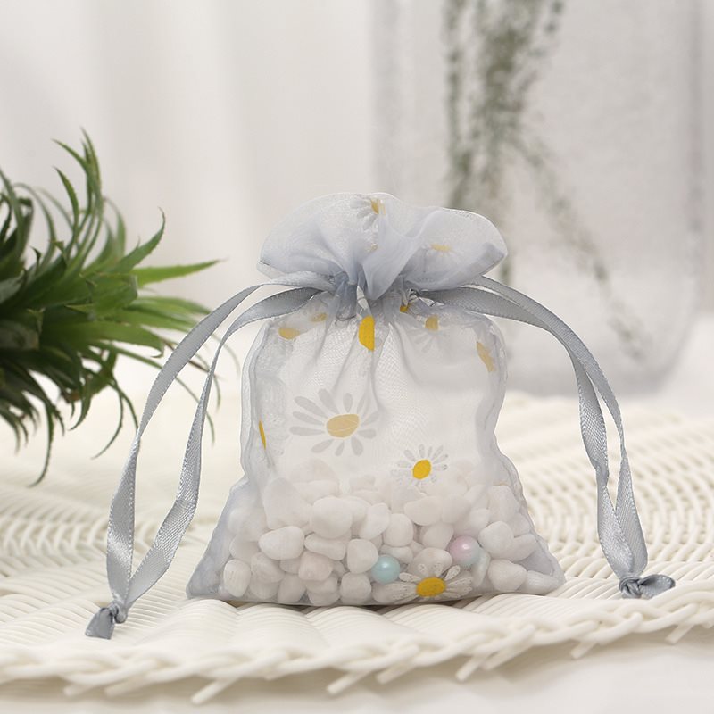 Picture of Grey High density Organza Bags - Daisies Print