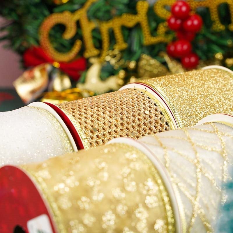 Picture of Cream Satin and Organza Stripe Christmas Ribbons