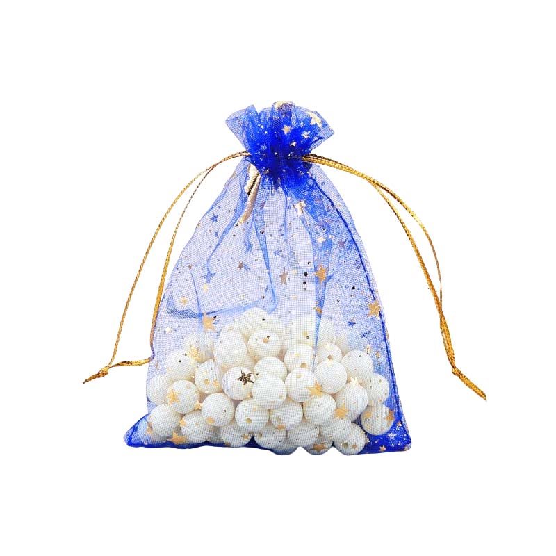 Picture of Royal Blue Organza Bags Printed with Stars