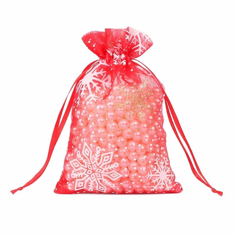 Christmas Organza Bags Mixed Patterns - 50pcs, 