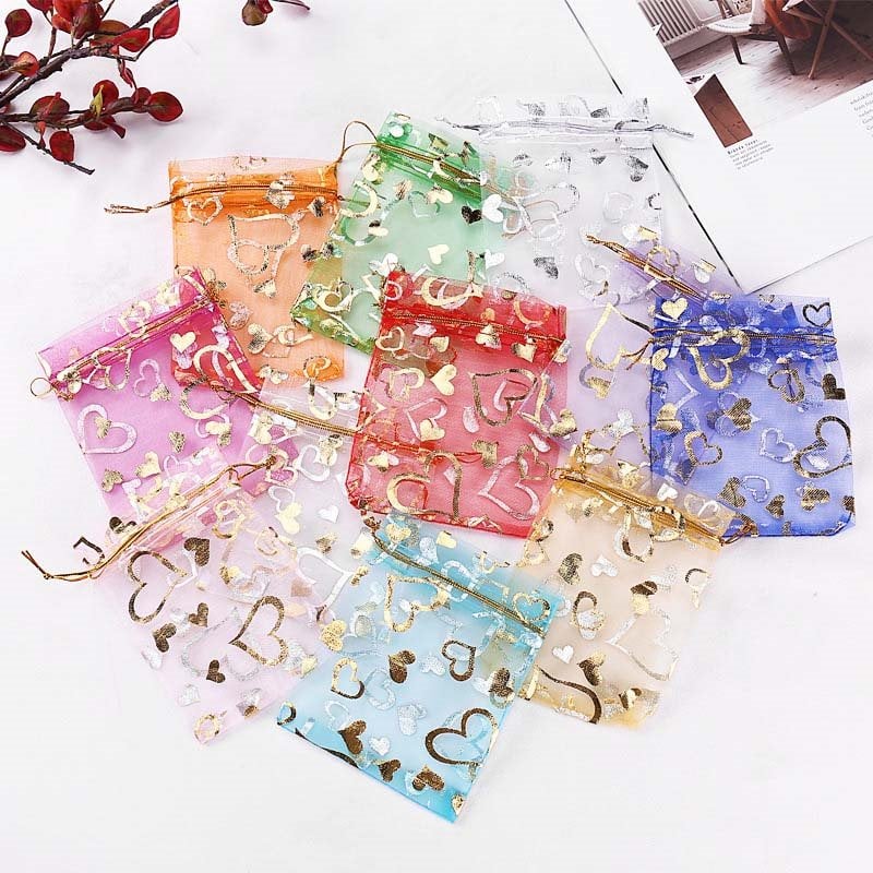 Picture of Red Organza Bags Printed with Hearts