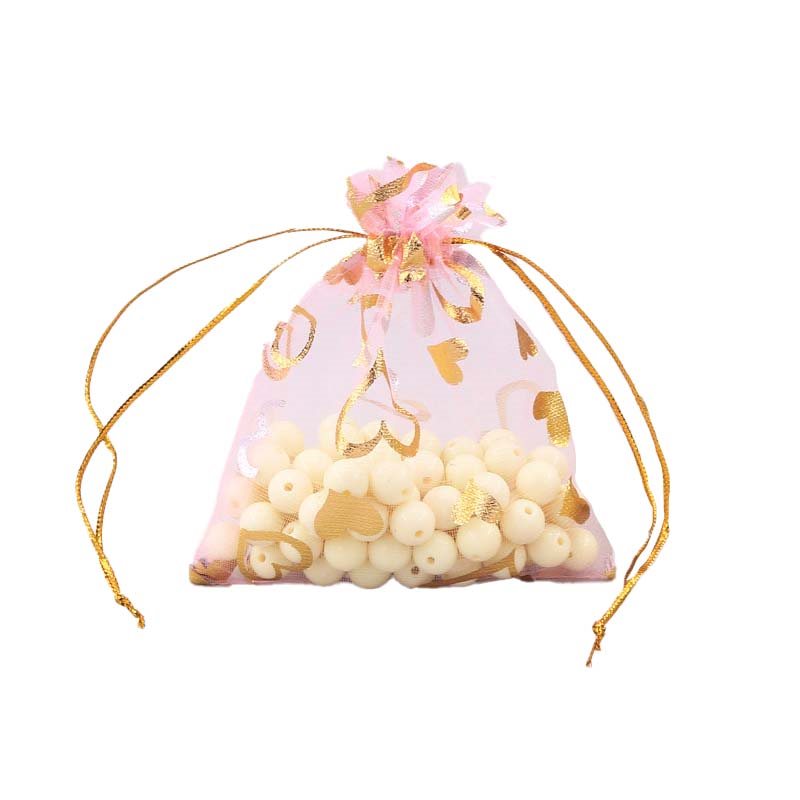 Picture of Pink Organza Bags Printed with Hearts