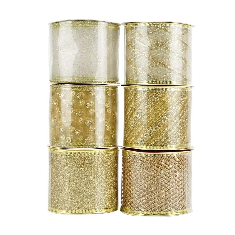 Picture of Cream Satin and Organza Stripe Christmas Ribbons