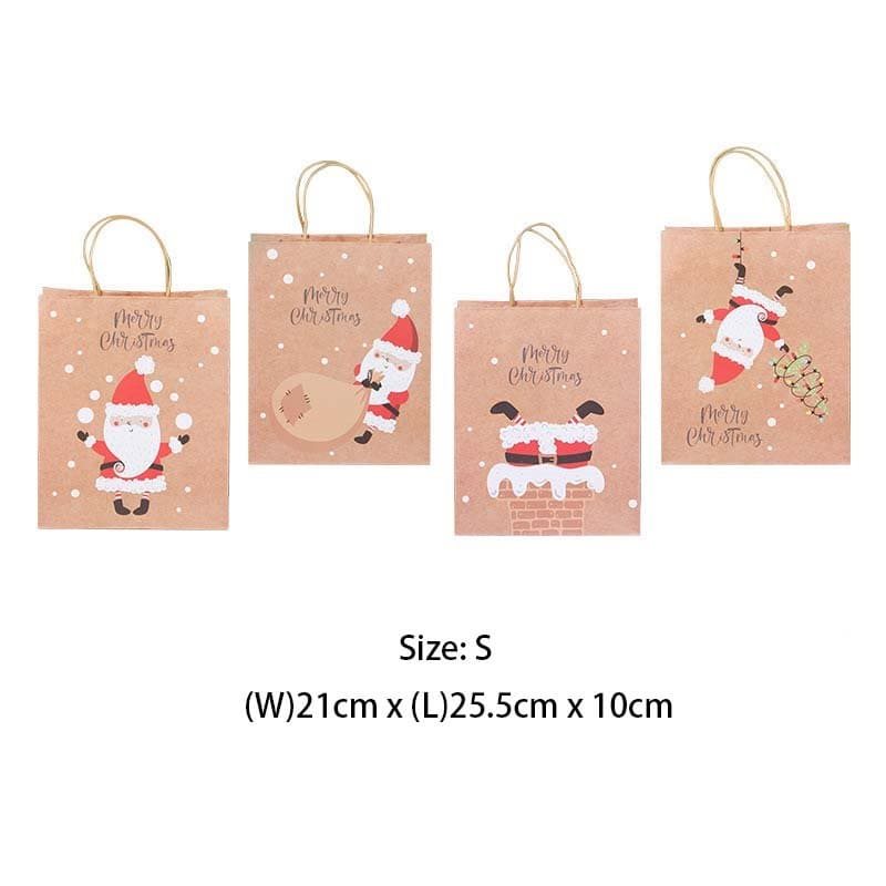 48pcs Small Kraft Gift Bags with Handles Santa Pattern 210x255x100mm