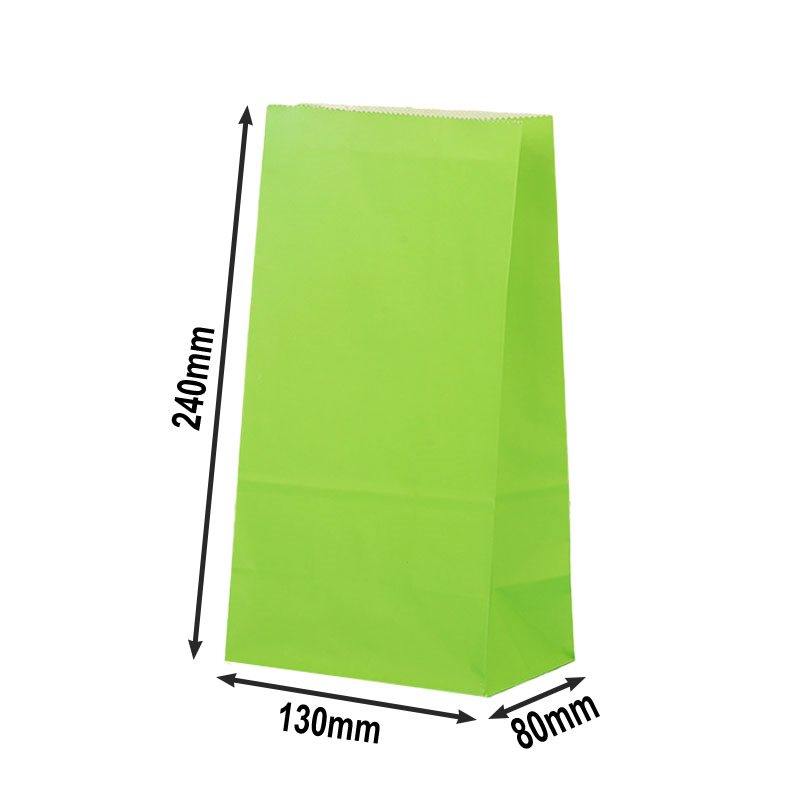 100pcs Medium Green Paper Gift Bags No Handles 130x240x80mm