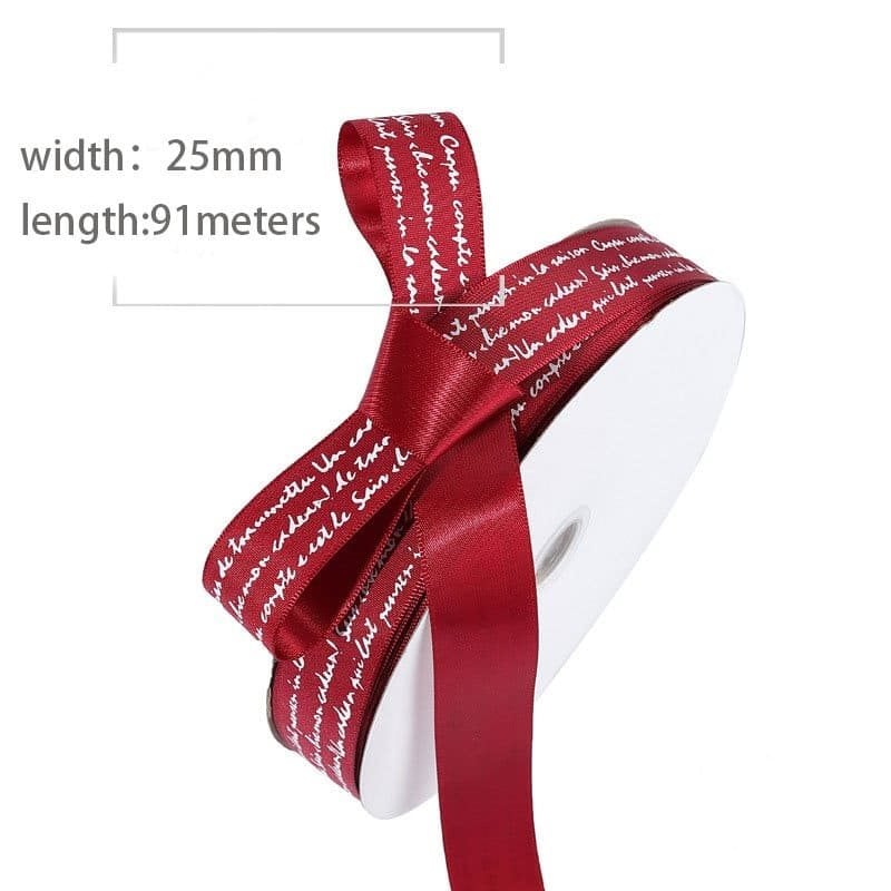 Burgundy Ribbon with Printed Alphabet 25mmx91M sku image
