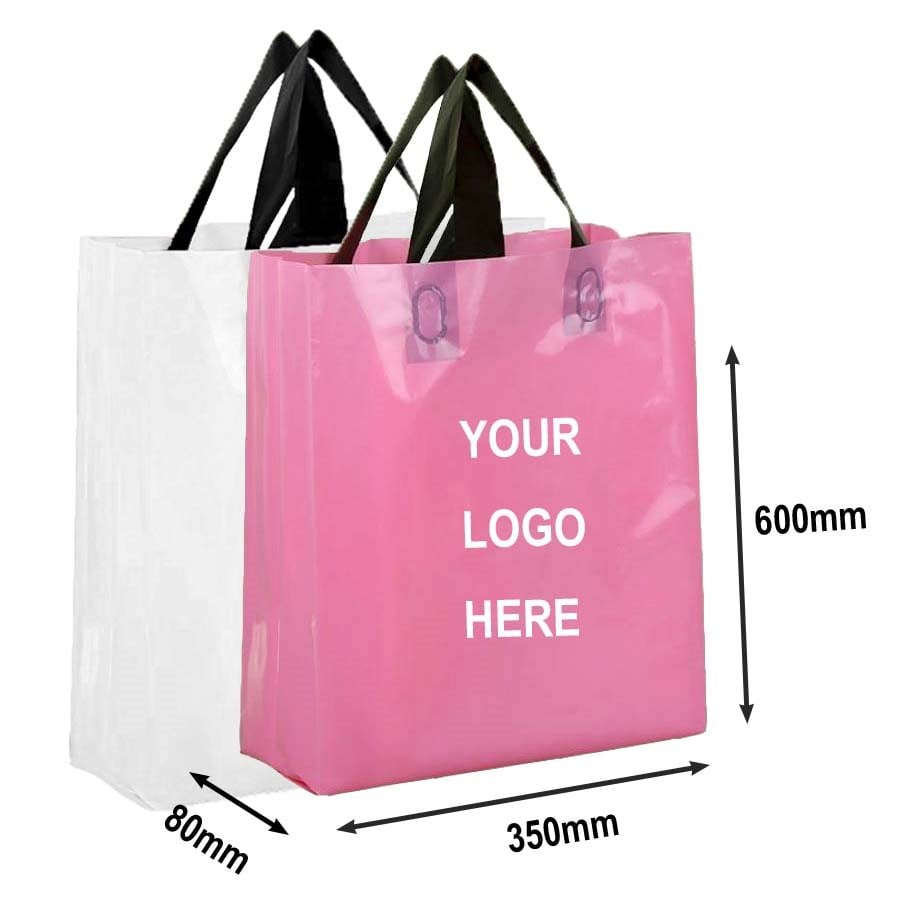 Custom Printed Soft Plastic Loop Handle Shopping Bags 350x450mm - MOQ 500