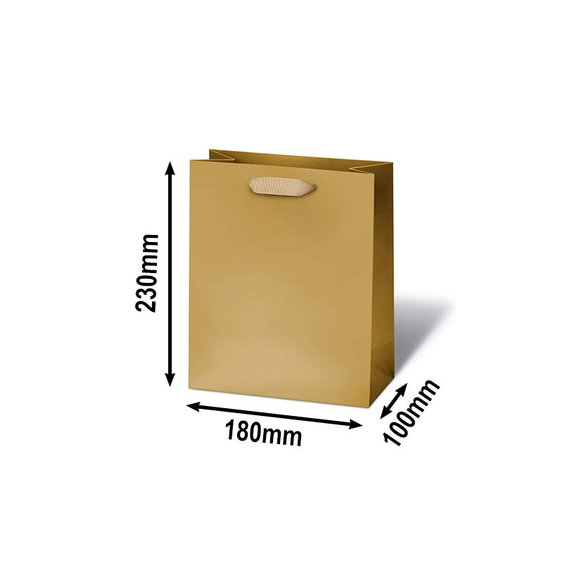 50pcs Matt Gold Laminated Paper Bags 180x100x230mm