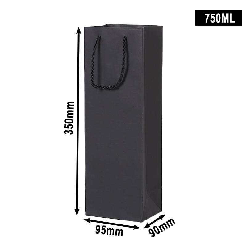 50pcs Black Kraft Paper Wine Single Bottle Bags 95x350mm