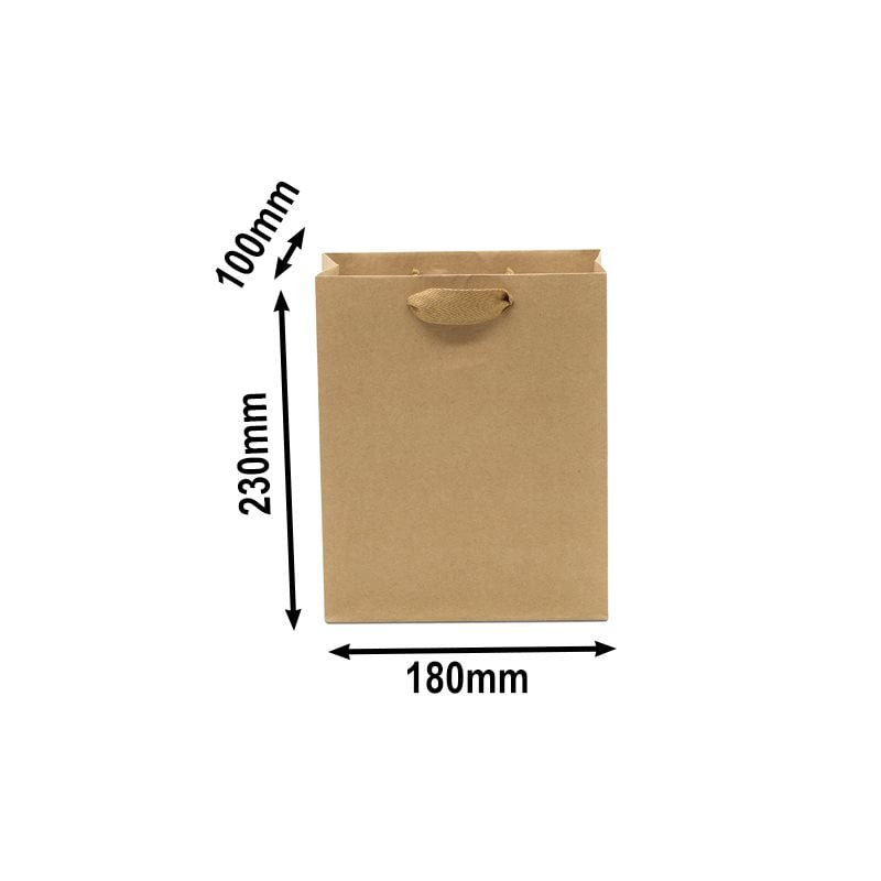 50pcs Brown Paper Bags with Cloth Handles 180x100x230mm