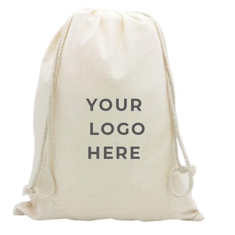 Custom Printed Medium Calico Drawstring Bags 250×350mm - MOQ 100