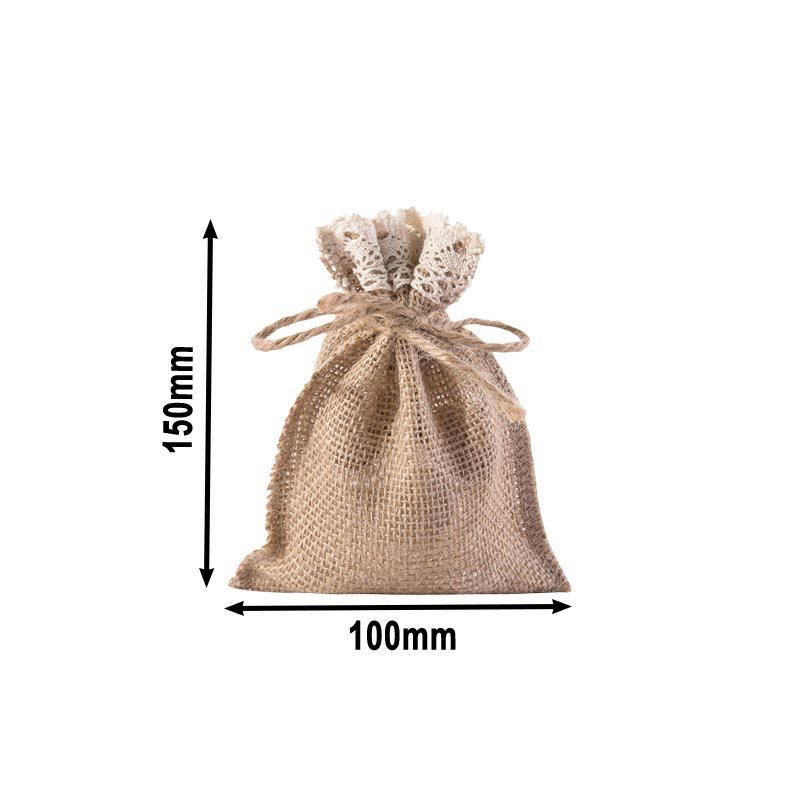 10pcs Small Hessian Lace Bags 100x150mm