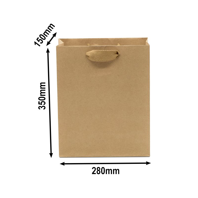 50pcs Brown Paper Bags with Cloth Handles 280x150x350mm