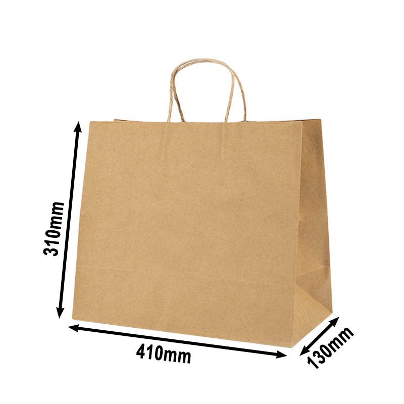 50pcs Large Brown Paper Carry Bags 410x310mm