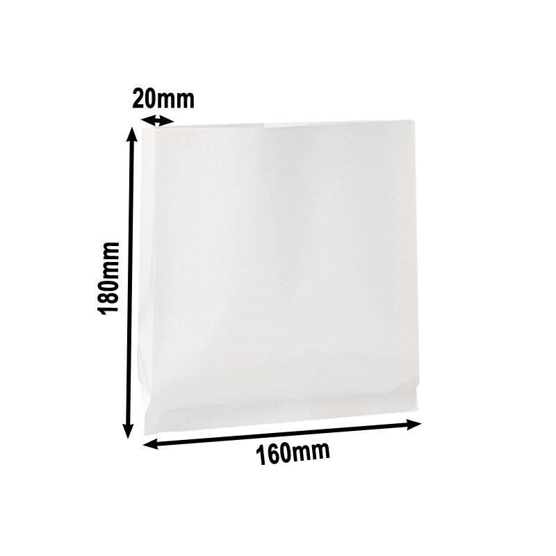600pcs 160x180x20mm White Grease Resistant Paper Bags Flat Bottom