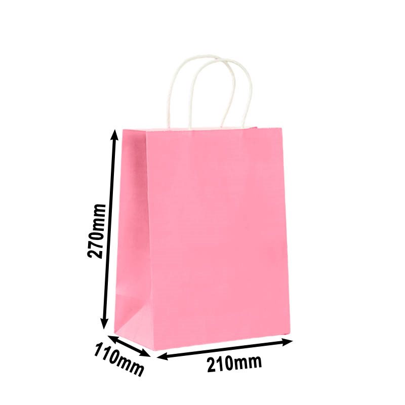 50pcs Small Pink Paper Carry Bags 210x270mm