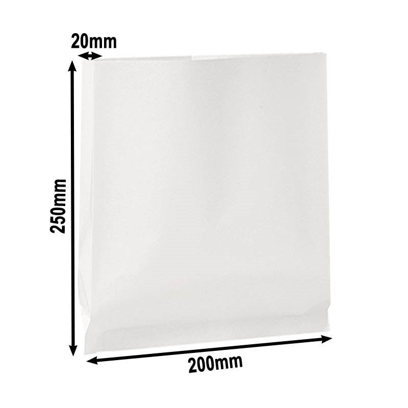 600pcs 200x250x20mm White Grease Resistant Paper Bags Flat Bottom