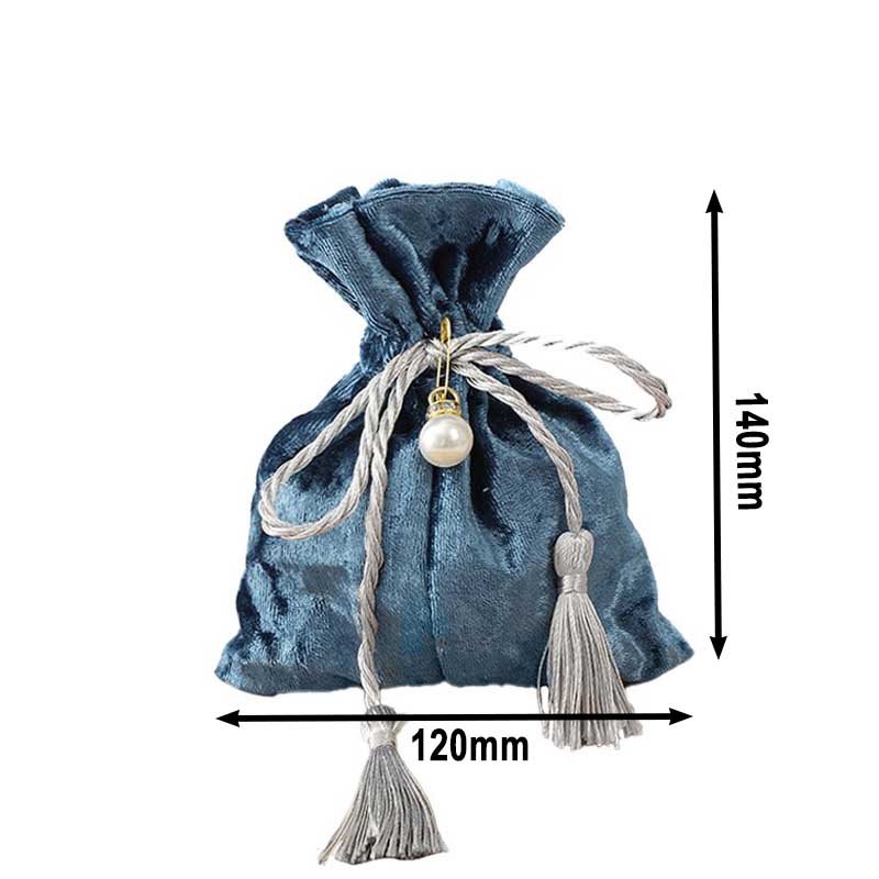 10pcs Navy Blue Velvet Pouches with Tassels 120x140mm