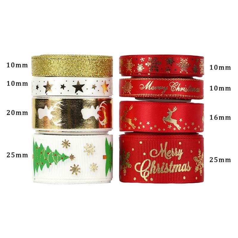 8 Rolls Christmas Grosgrain Ribbon 4.6m Long