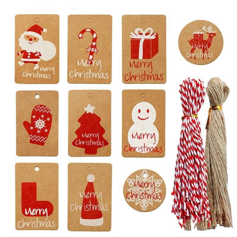 100pcs Mixed Pattern Kraft Christmas Gift Tags 45x70mm