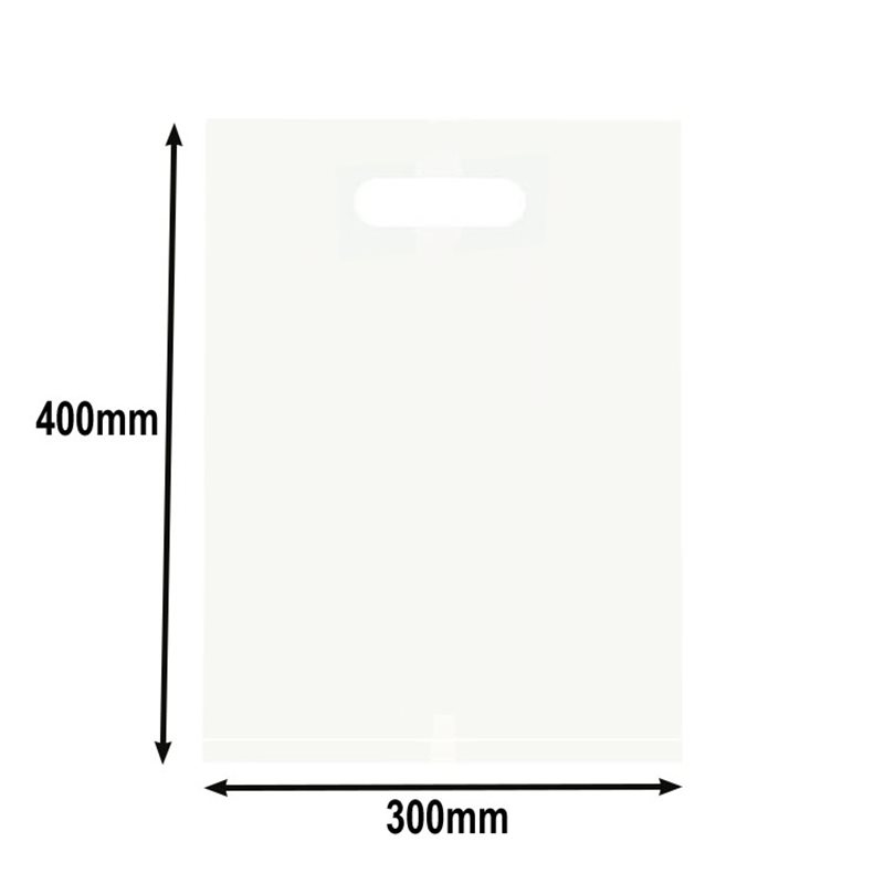 100pcs Large White Plastic Carry Bags with Die Cut Handles 300x400mm