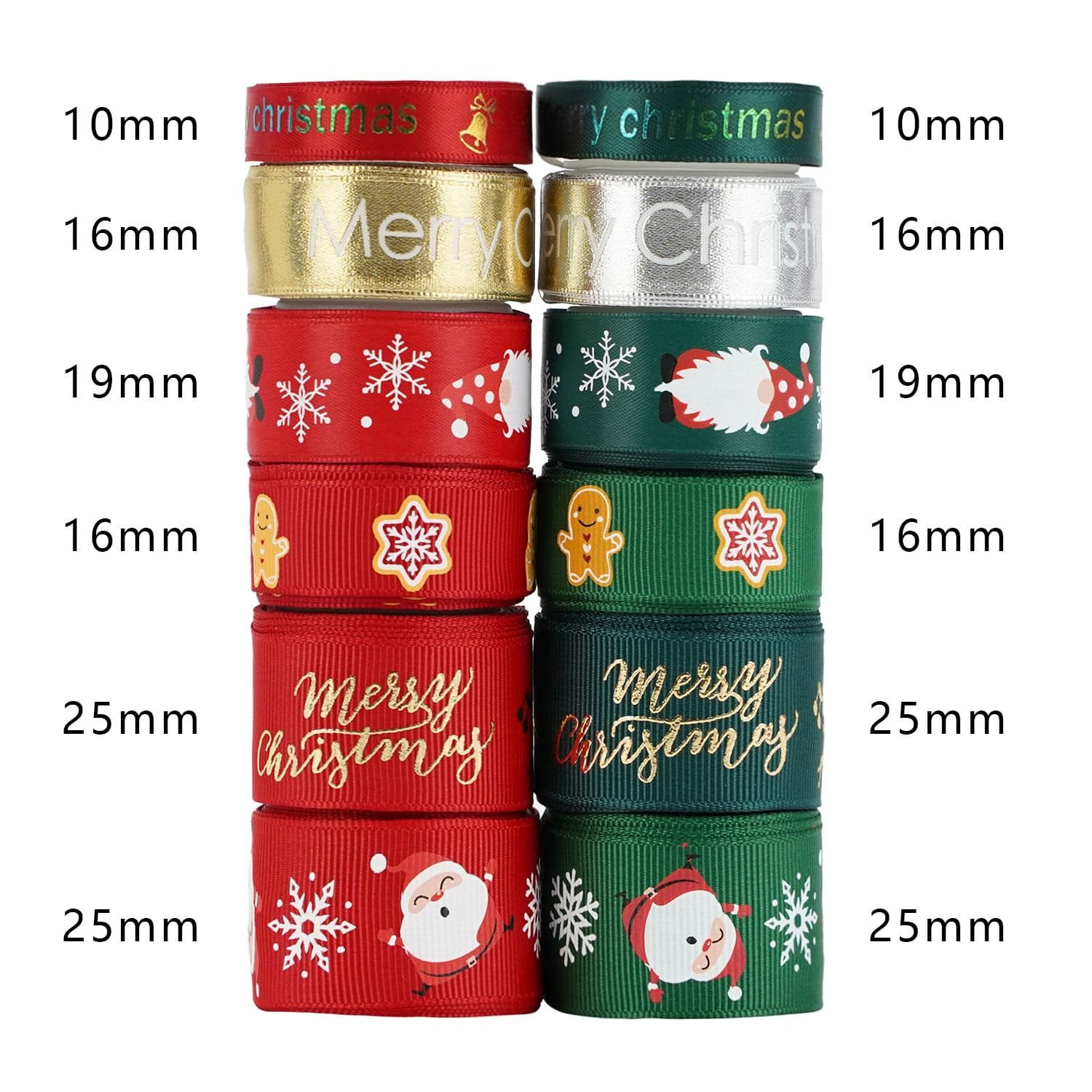 12 Rolls Christmas Grosgrain Ribbon 2.7m Long