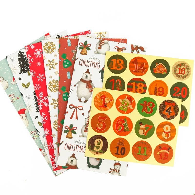 24pcs Christmas Paper Bags with Stickers 120x230x75mm