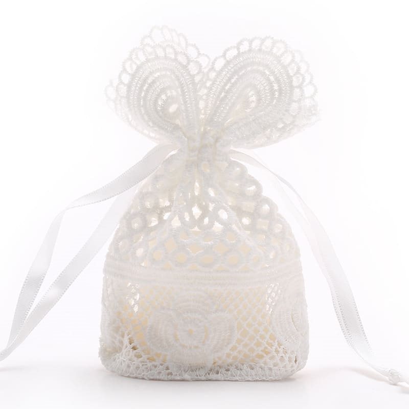10pcs White Lace Drawstring Bags for Wedding Favors 100x140mm